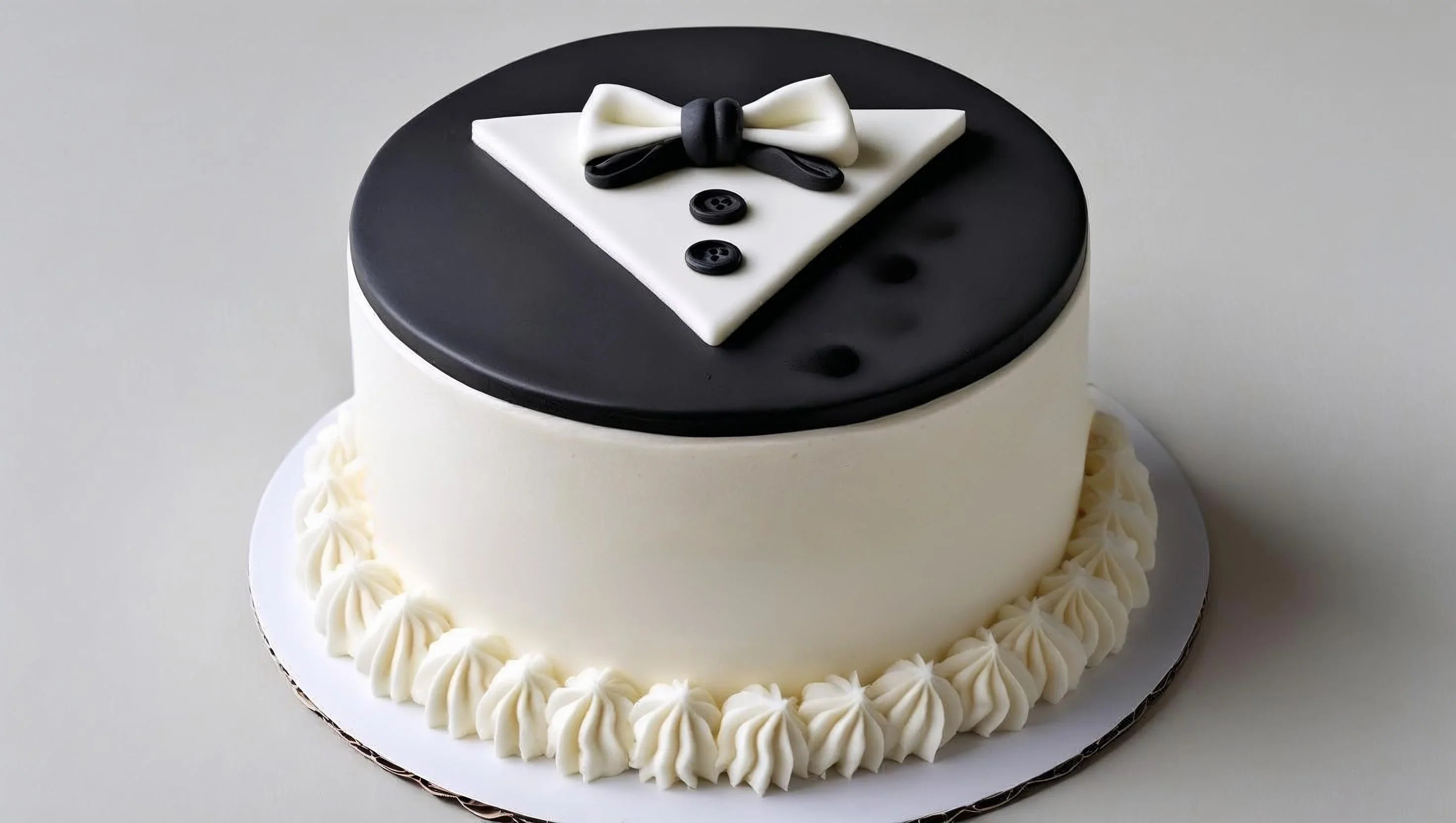 Dog cake with a tuxedo design