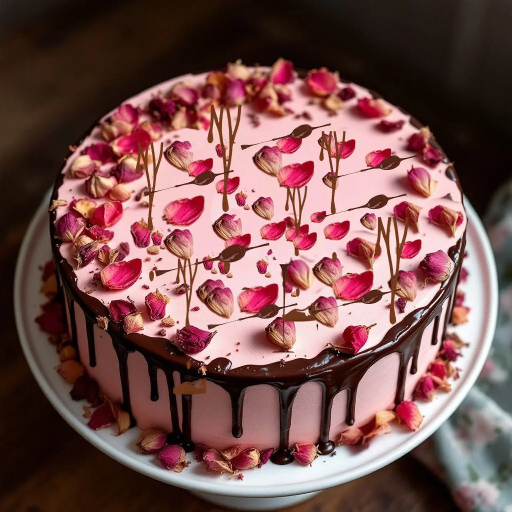 Dog cake with dried rose petals